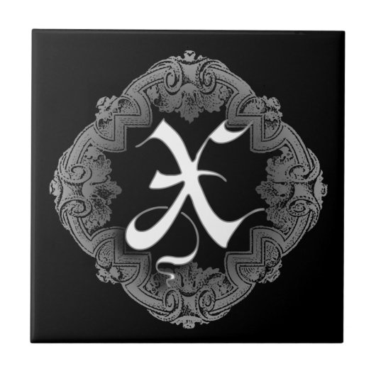 Elegantes gotisches Initial N Fliese (Vorderseite)