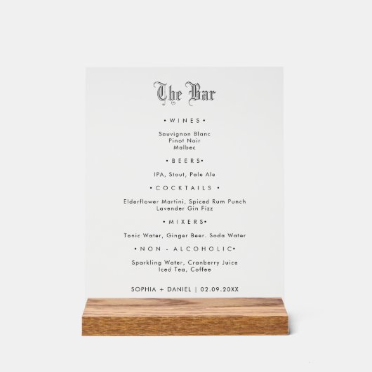 Elegantes Gotisches Old English Style Wedding Bar Acrylschild (Vorderseite)