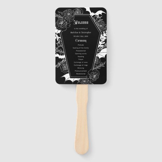 Elegantes gotisches Schwarzes Hochzeitsprogramm Fächer (Vorderseite)