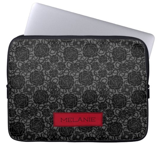 Elegantes Gotisches Schwarzes Rose Muster Personal Laptopschutzhülle (Vorderseite)