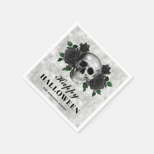 Elegantes gotisches Schwarzes Rose & Skull Happy H Serviette (Ecke)