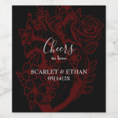 Elegantes Gotisches Schwarzes & Rotes Blumengebäck Weinetikett (Einzelnes Label)