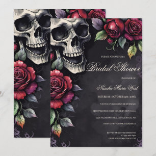 Elegantes Gotisches Skull & Rose Brautparty Einladung