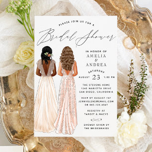 Elegantes Gown Brautparty Zwei Girls Einladung