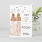 Elegantes Gown Brautparty Zwei Girls Einladung (Stehend Vorderseite)