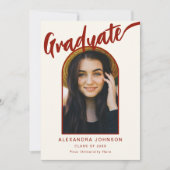 Elegantes Graduate Foto Arch Burnt Orange Script Ankündigung (Vorderseite)