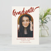 Elegantes Graduate Foto Arch Burnt Orange Script Ankündigung (Stehend Vorderseite)