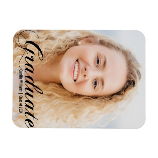Elegantes Graduate Foto Black Blüht Script Magnet (Horizontal)