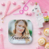 Elegantes Graduate Foto Black Script Overlay Party Pappteller (Party)