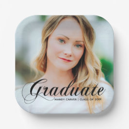 Elegantes Graduate Foto Black Script Overlay Party Pappteller