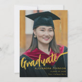 Elegantes Graduate Foto Gold Script Black Ankündigung (Vorderseite)