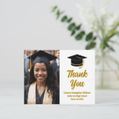 Elegantes Graduate Foto Gold Script Vielen Dank Postkarte (Stehend Vorderseite)