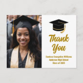 Elegantes Graduate Foto Gold Script Vielen Dank Postkarte (Vorderseite)