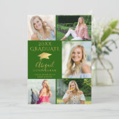 Elegantes Graduate Green Gold 6 FotoCollage Ankündigung (Stehend Vorderseite)