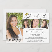 Elegantes Graduate Script 4 Foto Gold Cap Einladung (Vorderseite)