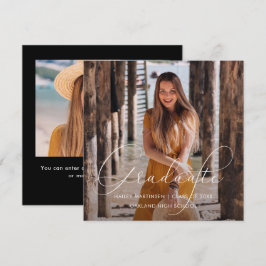 Elegantes Graduate Script Foto Black Mitteilungskarte