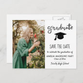 Elegantes Graduate Script | SAVE THE DATE FOTO  Ankündigungspostkarte (Vorne/Hinten)