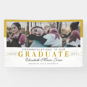 Elegantes Graduate White Gold Abschluss 3 Foto Banner