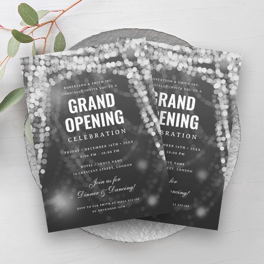 Elegantes Grand Opening Business Silver Lights Einladung