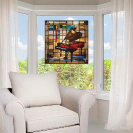 Elegantes Grand Piano Imitats Gewebtes Glas Fensteraufkleber