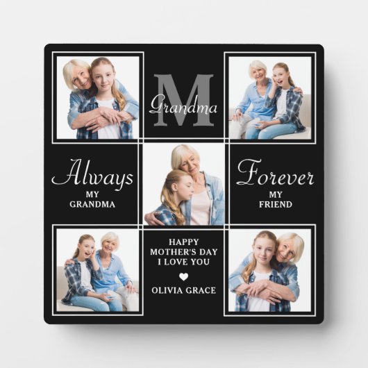 Elegantes GRANDMA 5 Foto Collage Monogram Poem Fotoplatte (Vorderseite)