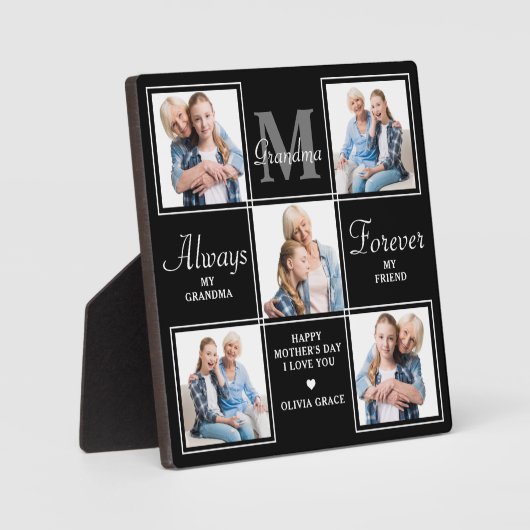 Elegantes GRANDMA 5 Foto Collage Monogram Poem Fotoplatte (Vorderseite)