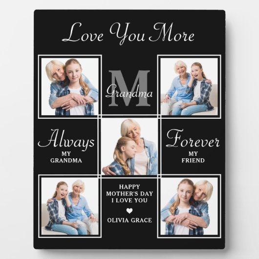Elegantes GRANDMA 5 Foto Collage Monogram Poem Fotoplatte (Vorderseite)
