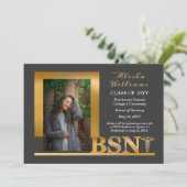 Elegantes Graphit Gold BSN-Abschluss 2026 Ankündigung (Stehend Vorderseite)