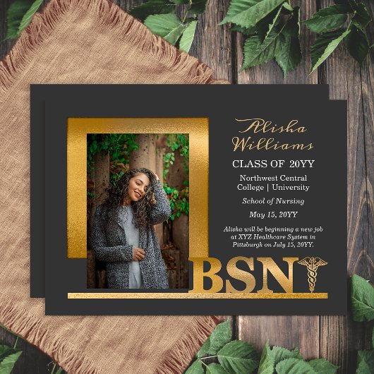 Elegantes Graphit Gold BSN-Abschluss 2026 Ankündigung