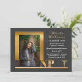 Elegantes Graphit-Gold NP Nurse Practitioner Absch Ankündigung (Stehend Vorderseite)