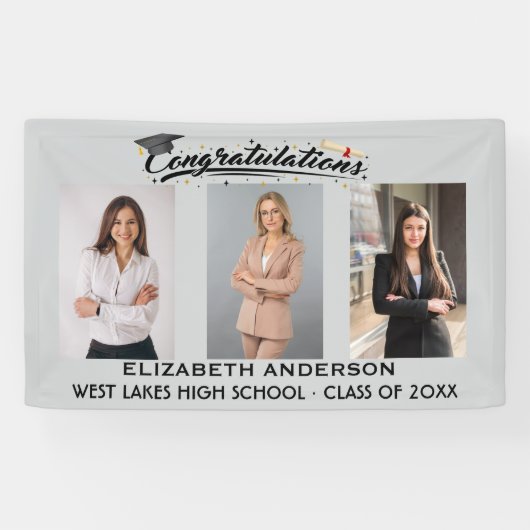 Elegantes Gratulationsskript Abschlussfoto 3 Banner (Horizontal)