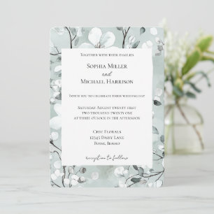 Elegantes Grau Blau Weiß Florales Hochzeits- Einladung