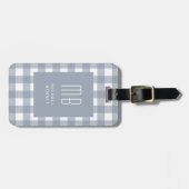 Elegantes grau-blaues Gingham-Monogramm Gepäckanhänger (Vorderseite horizontal)
