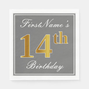 Elegantes Grau, Faux Gold 14. Geburtstag; Benutzer Serviette