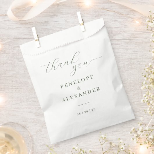 Elegantes Grau Grün Kalligrafie Geschenktütchen (Ausgeschnitten)