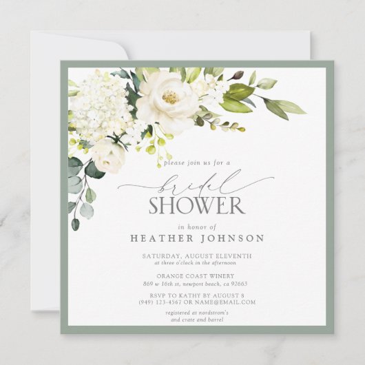 Elegantes, grau-grünes Brautparty Einladung (Vorderseite)