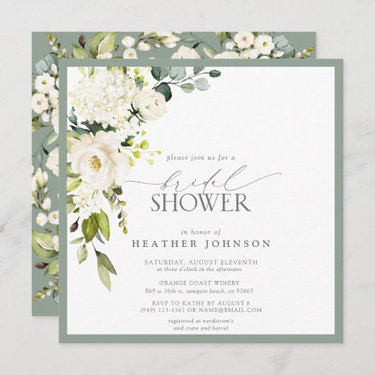 Elegantes, grau-grünes Brautparty Einladung (Vorne/Hinten)