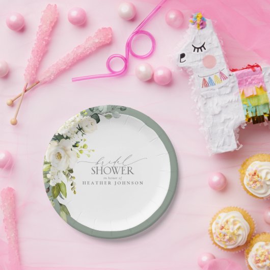 Elegantes, grau-grünes Brautparty Pappteller (Party)