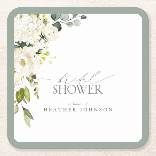 Elegantes, grau-grünes Brautparty Rechteckiger Pappuntersetzer (Vorderseite)