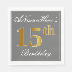 Elegantes Grau, Imitat-Gold15. Geburtstag; Serviette
