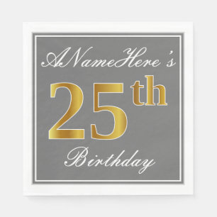 Elegantes Grau, Imitat-Gold25. Geburtstag; Serviette