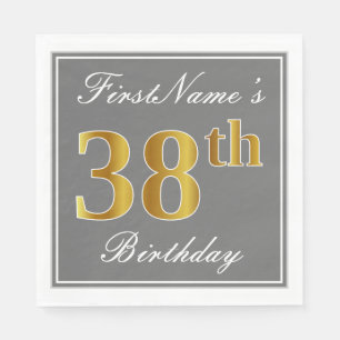 Elegantes Grau, Imitat-Gold38. Geburtstag; Serviette