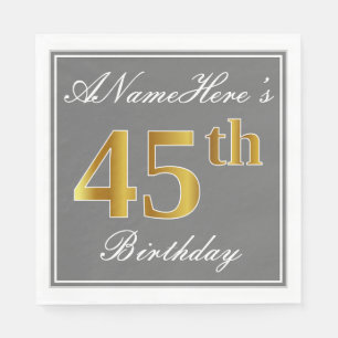 Elegantes Grau, Imitat-Gold45. Geburtstag; Serviette