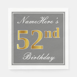 Elegantes Grau, Imitat-Gold52. Geburtstag; Serviette