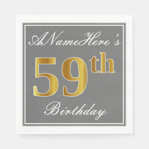 Elegantes Grau, Imitat-Gold59. Geburtstag; Serviette