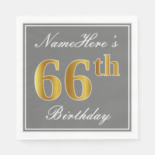 Elegantes Grau, Imitat-Gold66. Geburtstag; Serviette