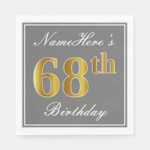 Elegantes Grau, Imitat-Gold68. Geburtstag; Serviette