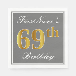 Elegantes Grau, Imitat-Gold69. Geburtstag; Serviette
