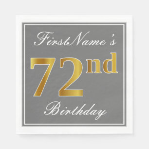 Elegantes Grau, Imitat-Gold72. Geburtstag; Serviette