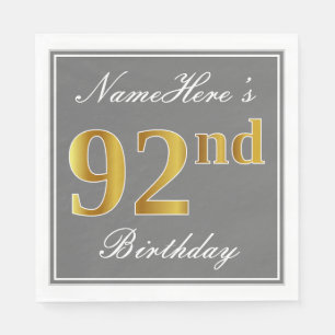 Elegantes Grau, Imitat-Gold92. Geburtstag; Serviette